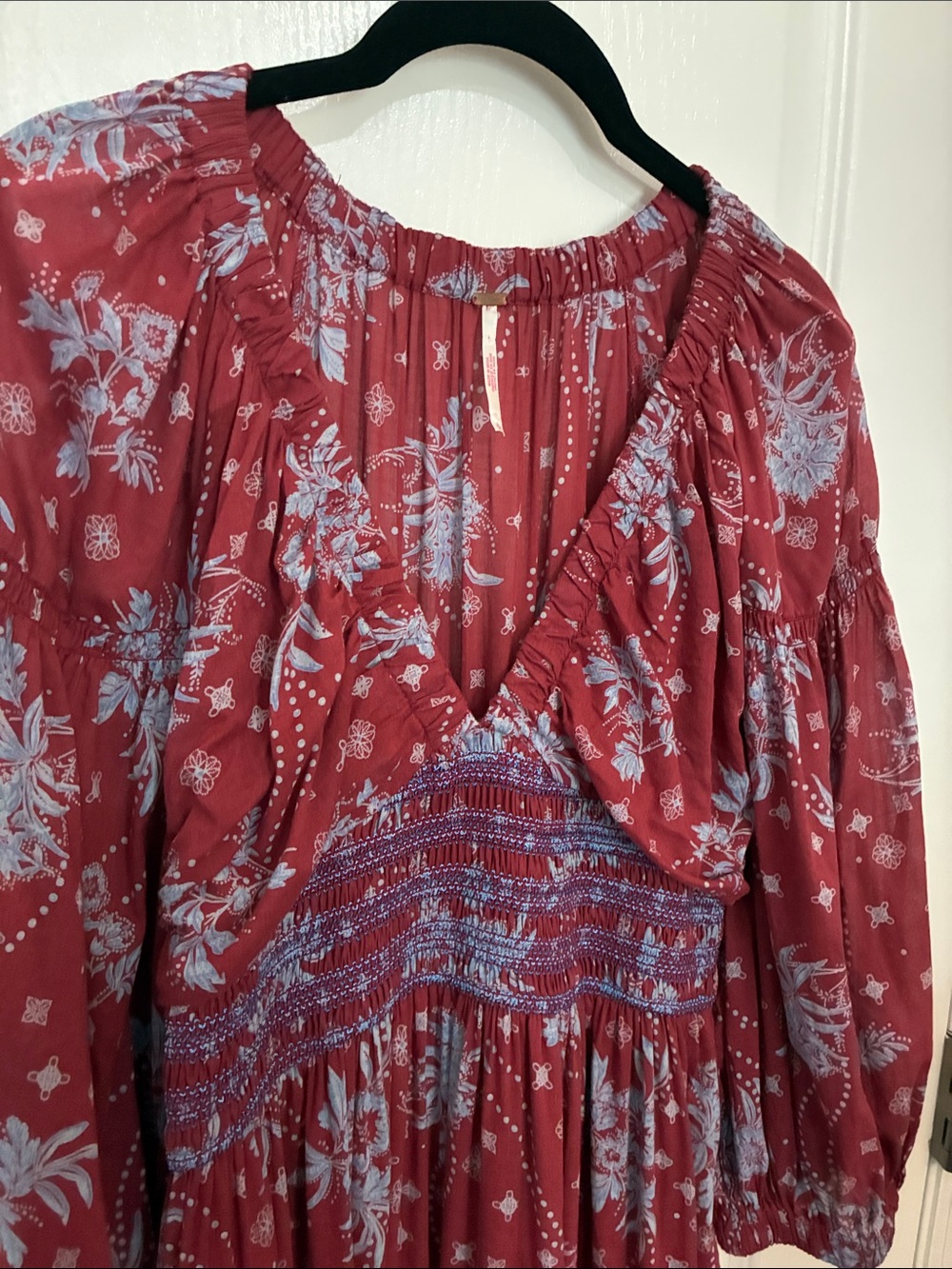 Free People Wine Floral Golden Hour Boho Long Sleeve Maxi Dress - Picture 8 of 11